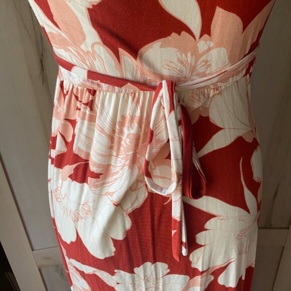 Isabel Maternity Sleeveless V Neck Jersey Knit Floral Orange Maxi Sundress S - Picture 5 of 11
